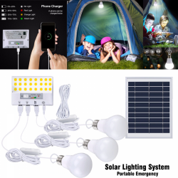 Solar Lighting System Portable Light Kit With Solar Panel 3 LED Bulbs 3 Ports For Indoor Outdoor, SL0745